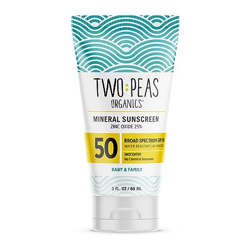 Two Peas Organics All Natural Organic SPF 50 Sunscreen Lotion Coral  Reef Safe Baby, Kid Family Friendly Chemical Free Mineral Based  Formula