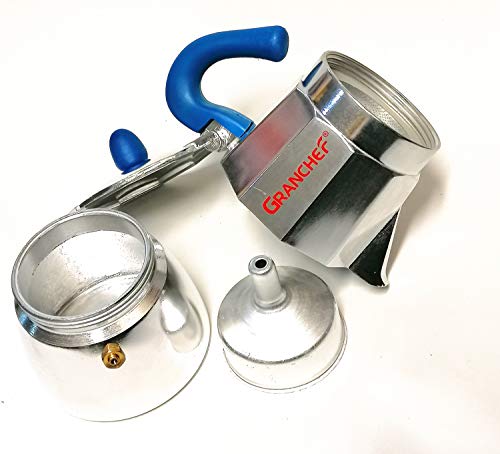 Granchef Espressokocher aus Aluminium, 3 Tassen, Espressokocher mit Griff und blauem Griff (3 Tassen) – Bild 6