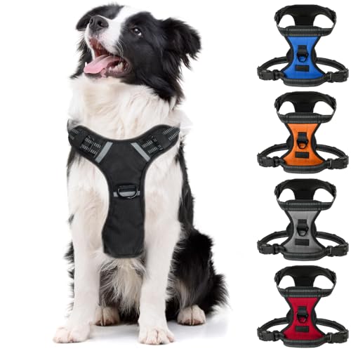 Gorilla Grip No Pull Comfortable Durable Dog Harness with Handle, Pet Leash Clips on Chest or Back for Walking, Padded Mesh Pets Vest, Adjustable Reflective Straps, Puppy Training, Black