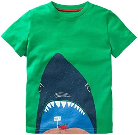 Shark&Crab Printing Shirts for Big Boys Franterd Summer Sprots Cartoon Tops Tee for Kids Size 2 3 4 5 6 7 8T