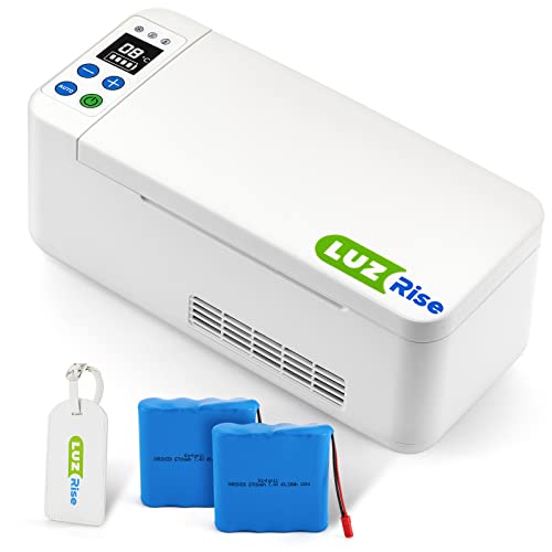 Luzrise 16H Insulin Cooler Travel Box 7.08 * 2.87 * 1.22’’ Capacity, 3-5 Pen Diabetic Medicine Portable Box, 35.6-68℉ Precise Temperature Control with Car Charger&USB (110V White, with 2 Battery)