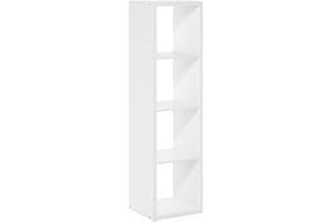 Furinno Cubicle Book Shelf, 4-Cube Vertical Thick Frame Bookshelf, Horizontally & Vertically Reversible Bookcase with Open Ba