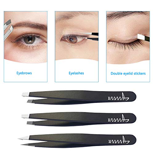 Tweezers-Set, Aooeou Surgical Grade Stainless Steel Slant Tweezers Scissors Kit for Eyebrows - Eyelash Clip Nose Face Ingrown Hair Removal Trimmer for Women Men - Thumbnail 2