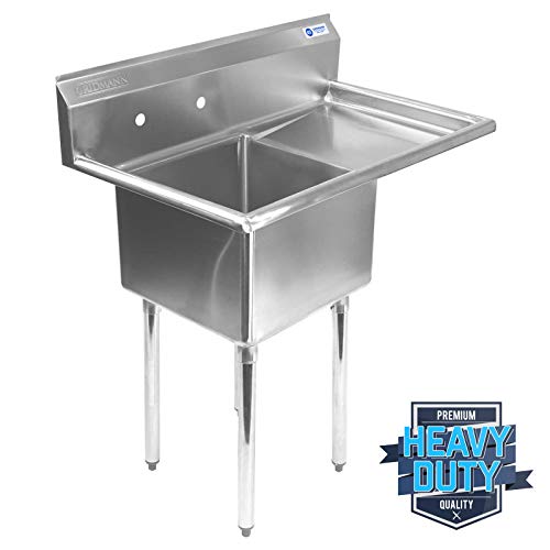 Commercial Stainless Steel Kitchen Utility Sink Wide Drainboard 39" wide Compartment Prep for use in any kitchen, bar, restaurant, laundry, janitorial room, cafeteria, garage, or other commercial