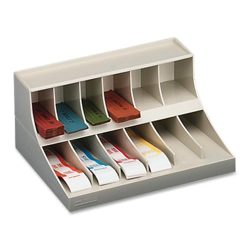 MMF IndustriesCoins Wrapper & Bill Strap Rack | Putty | 12 Compartments for Organization | Two-Level Storage | Durable High Impact Material | Bill Strap Rack & Sorter