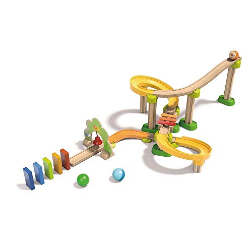 HABA Kullerbu Sim-Sala-Kling - 38 Piece Wooden & Plastic Ball Tack Set with Steep Curves and Musical Effects