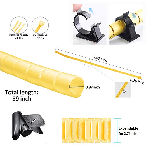 VIWIEU Yellow Cable Management Sleeve Dog and Cat Cord Protector, Electrical Cord Orgainzer Wire Covers for Pets, Wire Hider with Bonus Cable Clips and Zip Ties for TV PC Computer Home Entertainment