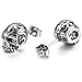 INBLUE Men's Stainless Steel Stud Earrings CZ Silver Tone White Red Skull