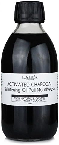CHARCOAL COCONUT OIL PULLING Teeth Whitening 25 Day Supply - - Oral Dental Detox - Virgin Coconut & Sesame Oil With Organic Mint (Whiter Teeth, Cleaner Mouth, Fresher Breath 250ML GLASS BOTTLE Organic Cold Pressed