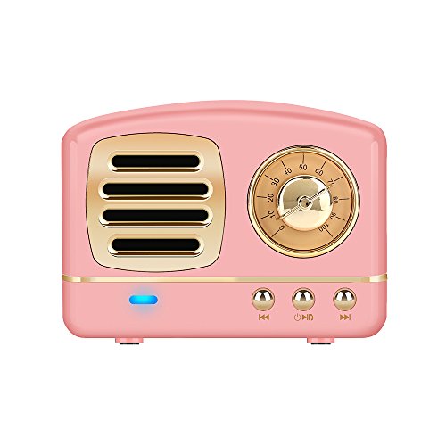 Valentines Gift Portable Bluetooth Stereo Speaker, Dosmix Enhanced Bass Retro Wireless Vintage Speaker with TF Card Slot, Built-in Mic for Travel, Home, Beach, Kitchen, Outdoors for Android/iOS Device