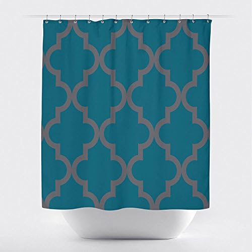 Scalloped Durable Fabric Shower Curtain (71x74 inch) Large Gray on Teal