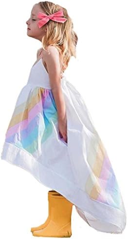 Fineser Toddler Baby Girls Rainbow Print Strap Backless Princess Dress Summer Beach Dress