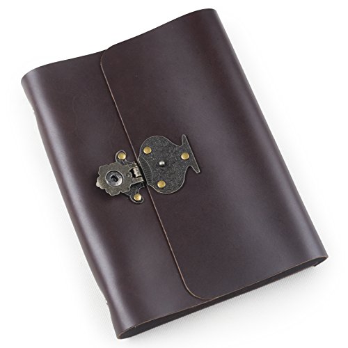 Ancicraft-Refillable-Leather-Journal-Diary-Notebook-with-Retro-Flower-Vase-Lock-6-Ring-Binder-A5-Lined-Craft-Paper-with-Gift-Box-Dark-Coffee-A5-Lined-Craft-Paper