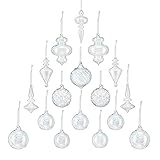 youseexmas Mouth Blown Glass Christmas Ornaments Pack of 17 Big Size (Clear)