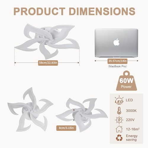 Comely Lampadario LED Soffitto Moderno, 60cm 60W 6750LM Plafoniera LED Soffitto, Fiore Moderna Acrilico Lampada da Soffitto per Camera da Letto, Soggiorno, luce bianca calda 3000K, Bianco
