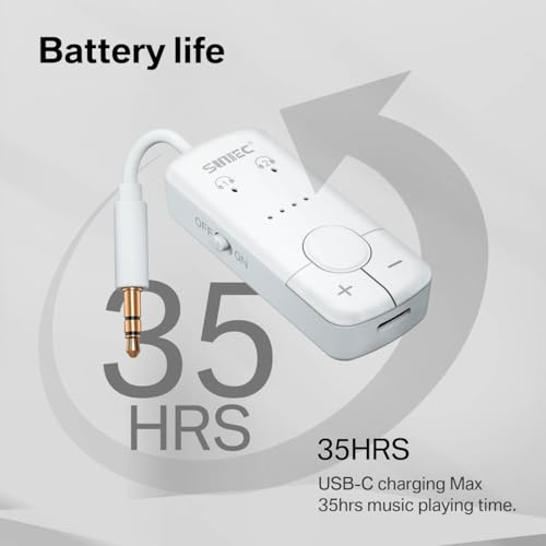 AirFly Bluetooth Adapter Aeroplane for Headphones, Airplane Wireless Audio Transmitter for 2 AirPods AptX Low Latency with 3.5 mm AUX Jack Transmitter, 35 Hours Battery Life for Gym, Travel, White