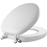 Mayfair Padded Toilet Seat with Chrome Hinges, Soft Vinyl over Wood Core Seat, Made in USA, Round, White