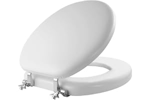 Mayfair Padded Toilet Seat with Chrome Hinges, Soft Vinyl over Wood Core Seat, Made in USA, Round, White