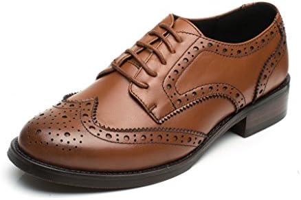 Best Companions Brown Perforated Wingtip Leather Flats Oxfords Oxford Shoes Women girl Lady 6.5 Brn