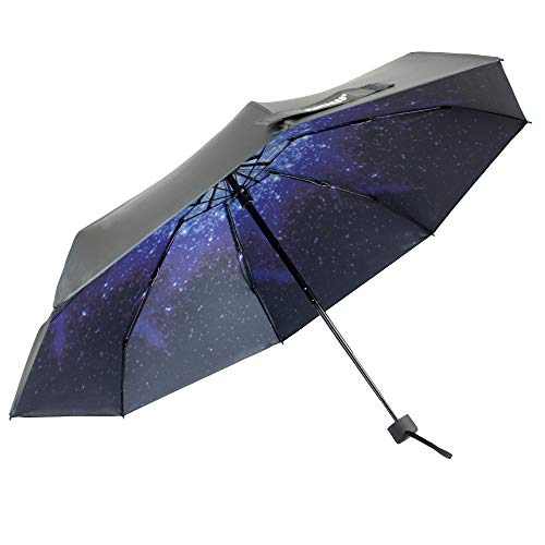 FUNTRESS Mini Compact Umbrella for Travel Extra Large UV Protection Sun Rain Umbrellas Women Kids Outdoor Gift Lightweight Upgraded (Starry sky) - Thumbnail 4