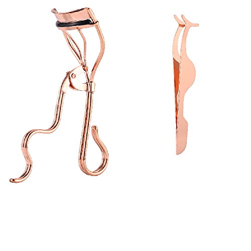 Eyelash Curler Gold With Refill Pad & False Eyelashes Extension Applicator Remover Clip Tweezers Nipper (rose gold) By soi-meme