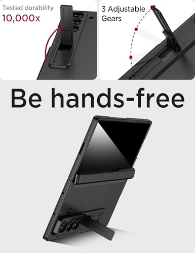 ELEPIK Armor series Case for Z Fold 7 with Kickstand, [Built-in Privacy Screen Protector] [Hinge Protection], [Full Body Protection] [PU Leather] Phone Case for Samsung Galaxy Z Fold 7 5G, Black.
