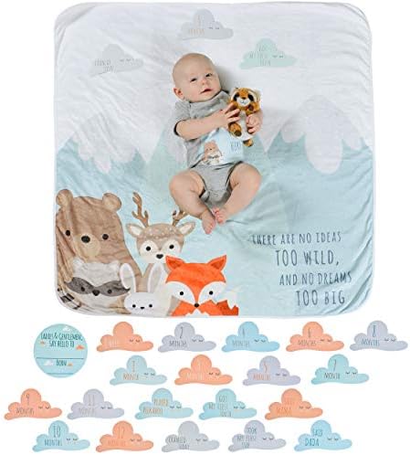 Baby Monthly Milestone Blanket with 20 Milestone Moments Props for Boy & Girl, Photography Blankets, Organic Thick Fleece Blanket Backdrop for Personalized Month Pictures for Girls and Boys