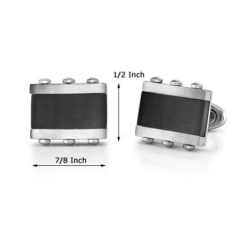 Stainless Steel Rectangular Cufflinks for Men with Black Onyx Inlay
