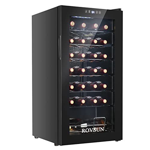 ROVSUN 28 Bottle Wine Fridge, Freestanding Compressor Wine Cooler Refrigerator, Beverage Wine Chiller with Digital Temperature Control & Double-layer Glass Door for Red White Wine, Champagne, Beer