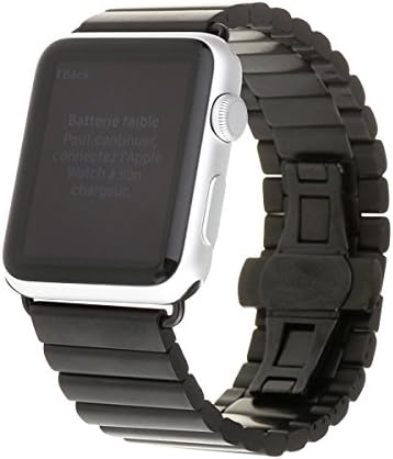 Apple Watch Band, Metal Stainless Steel iWatch Wrist Band Link Bracelet Clasp with Milled Polishing Shiny Solid Connector Buckle Strap for Apple Watch(For Apple Watch 38MM Black)