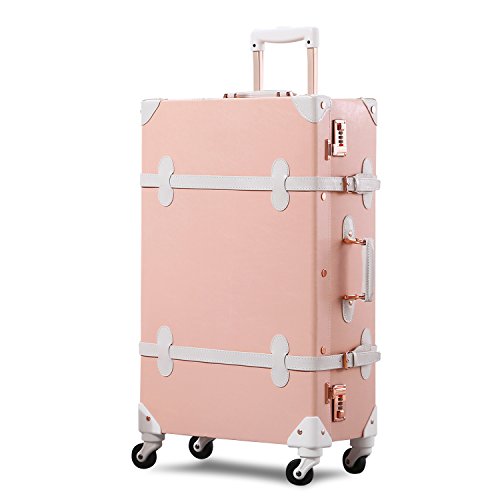 Unitravel Vintage Suitcase Retro PU Trunk Rolling Spinner Lightweight  Luggage