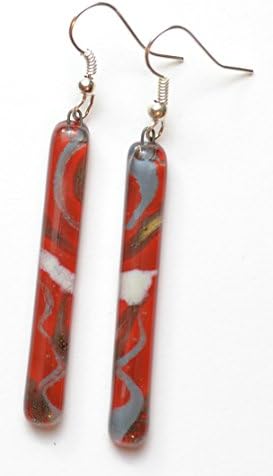 Hand Crafted Artisan Fused Art Glass Earrings - Dangling Earrings Glass with sterling silver hoooks.