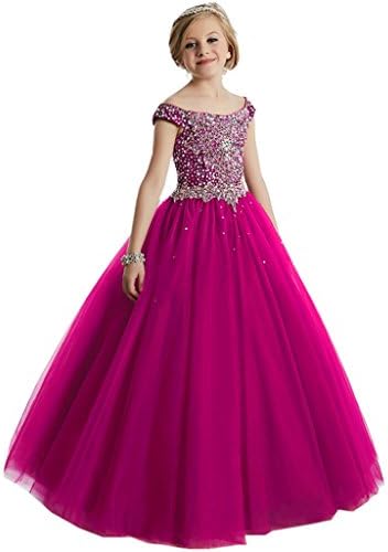 WZY Girls Illusion Rhinestone Beading Ruffled Christmas Ball Gown Princess Pageant Dress