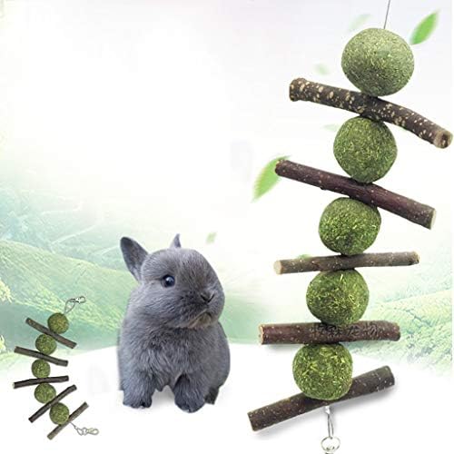 Aomili Pet Snacks Chew Toys, Organic Apple Wooden Tree Branches with Grass Apple Sticks, Teeth Improve Dental Health for Bunny, Chinchillas, Hamsters, Guinea Pigs (Green)