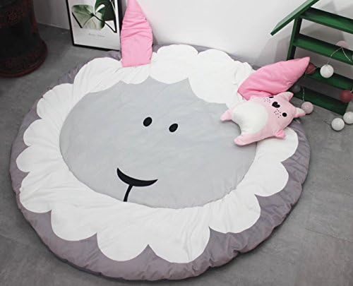 HugeHug Elegant Animals Super-Soft Crawling Play Mat Comforter Home Decor for Game Rooms, Reading Nook, Video Games, Watching TV or Birthday Party, Non-Toxic for Kids Round 53 inches(Sheep)