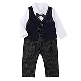 Baby Boy Outfits, Toddler Romper Jumpsuit Clothes Set with Suit Vest & Bowtie