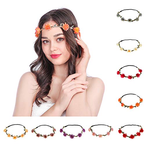 Delicate Headdress Flower Fabric Stretch Bride Hair Band, Wedding Bride Bridal Headdress Floral Flower Garland Headwear Headbands (Orange) - Thumbnail 5