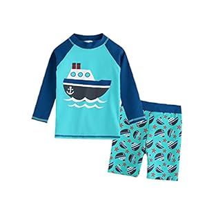 Allwiner Babybadpak Rash Guard lange mouwen neopreenpak zwembroek voor jongens Sailboat 3XL 2ST, strandkleding