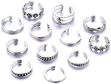 12PCs/set Celebrity Jewelry Retro Silver Adjustable Open Toe Ring Finger Foot by khim