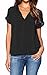 LILBETTER Womens Casual Chiffon Ladies V-Neck Short Sleeve Blouse Tops(Black,X-Large)