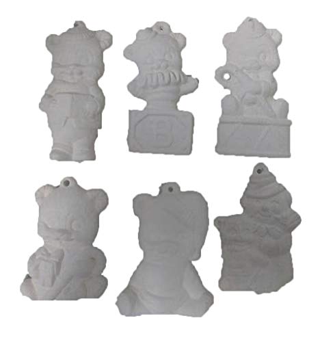 Bear Christmas Asst #2 Ornaments Set of 6 Ready to Paint Ceramic Bisque