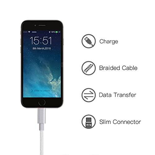 YRGYRJMISN iPhone Cable Extra long iPhone Charging Cord,Data Sync,4Pack [3FT 6FT 6FT 10FT] Nylon Braided to USB Charger for iPhone X/8/8 Plus/7/7 Plus/6/6s Plus/5s/5 and iPad etc. (silver) - Thumbnail 5