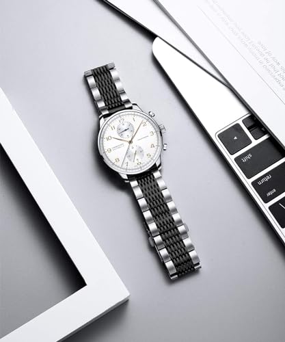 BINLUN Stainless Steel Watch Band, Metal Watch Strap for Men Women Replacement with Double-Lock Deployment Clasp Polished Watch Bracelet Silver Black Gold Rose-gold 18/19/20/21/22/24mm