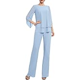 Zongqiven Women’s Dressy Pant Suit Wedding Evening Outfits 2 Piece Chiffon Formal Pantsuits