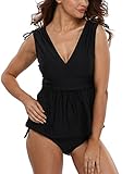 CharmLeaks Women Halter Tankini Swimsuits Two Piece Tankini with Shorts V Neck