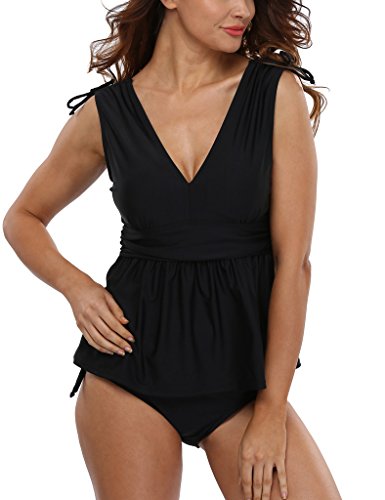 CharmLeaks Women Halter Tankini Swimsuits Two Piece Tankini with Shorts V Neck