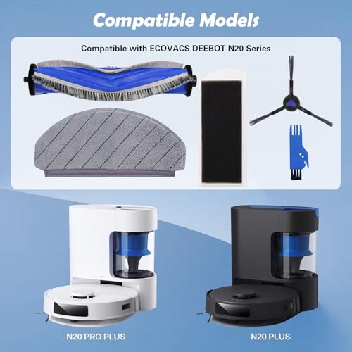 N20 Compatible Replacement Accessories for ECOVACS DEEBOT N20, N20 Plus, N20 Pro Plus Robot Vacuum Cleaner, 1 Main Brush, 4 Filters, 4 Side Brushes, 4 Cleaning Cloths