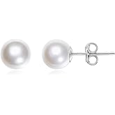 Mameloly Pearl Earrings for Women Dainty 925 Sterling Silver 14K Gold Plated 6MM/8MM/10MM/12MM Handpicked Simulated White Pearl Stud Earrings Hypoallergenic