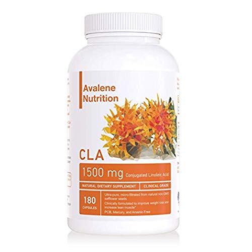 Avalene Nutrition CLA 1500, Max Potency - Natural Weight Loss Exercise Enhancement, Increase Lean Muscle Mass, Non-Stimulating, Non-GMO 100% Safflower, Gluten Free, 180 Count - Made in USA