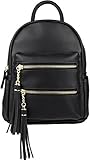 B BRENTANO Vegan Multi-Zipper Top Handle Mini Backpack with Tassel Accents (Black)